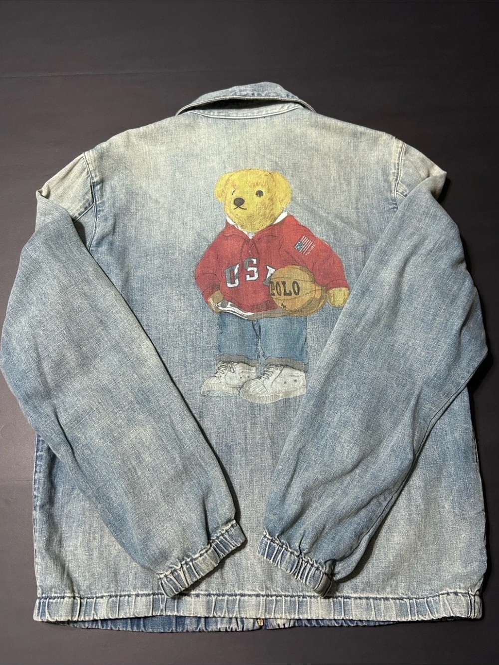 Vintage Ralph Lauren Polo Bear Denim Jacket  Basketball USA Stadium M